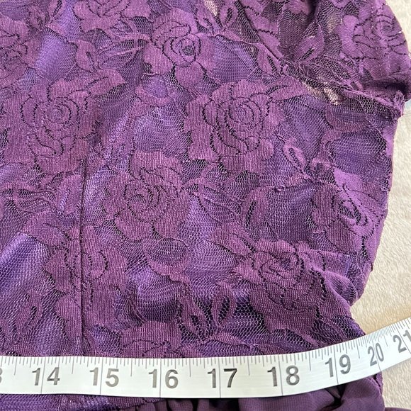 Nemidor Dress Top See-Thru Purple Belt Short Sleeve Floral Cocktail Size 20 - Picture 8 of 9